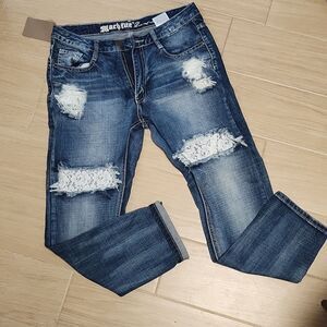 NWT Machine Distressed Lace Jeans